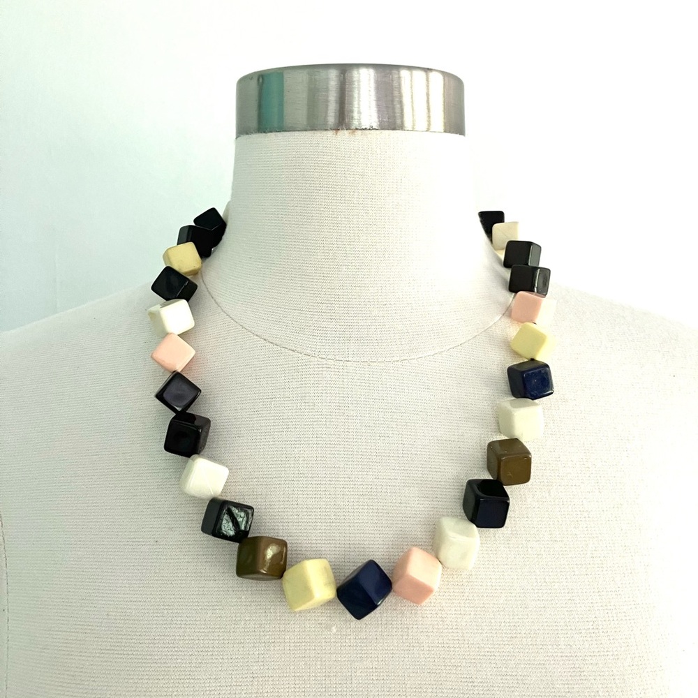 Vintage cube beaded chunky minimalist statement necklace
